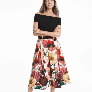 White House Black Market Floral Watercolor Formal Full Midi Skirt - Size 4